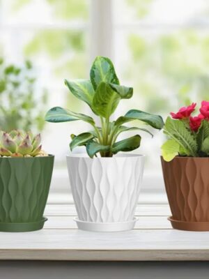 กระถางพลาสติกลายคลื่นน้ำขนาด 15.24ซม. พร้อมรูระบายน้ำ