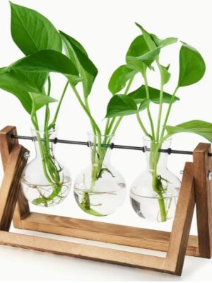 ขาตั้งไม้ 3 กระถางดอกไม้หลอดแก้ว